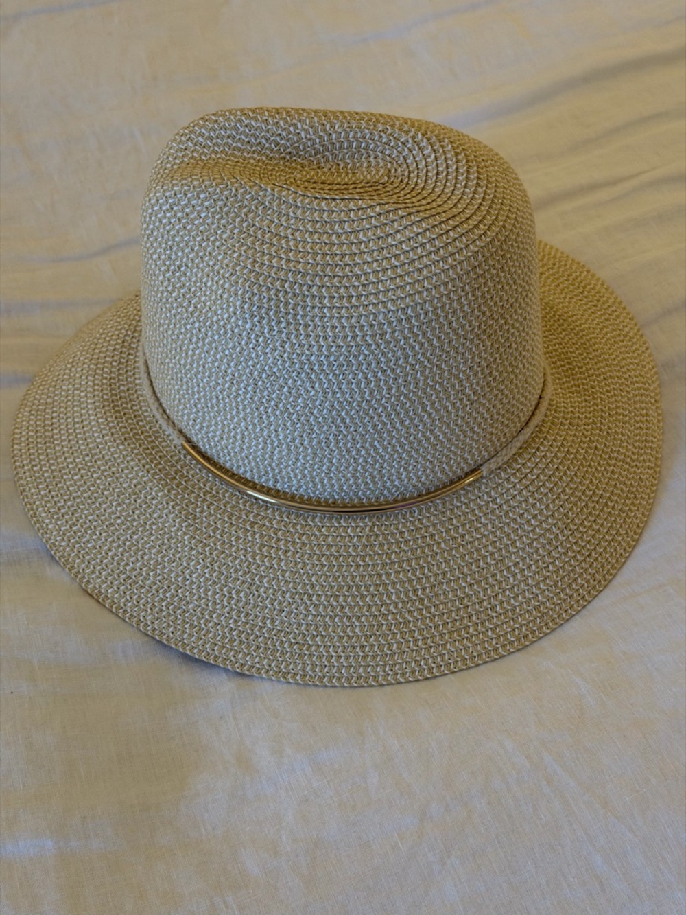 Women’s Woven Hat in Beige with Gold Accent